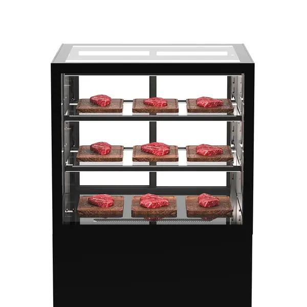 Koelvitrine | INTEGRA | Zwart | +2°C/+6°C | Geforceerd | 3 Niveaus | Vochtigheid Instelbaar | Wielen (Geremd) | 600x600x1100(h)mm