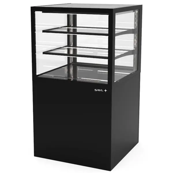Neutrale Vitrine | INTEGRA | Zwart | 3 Niveaus | Wielen (Geremd) | 600x600x1100(h)mm