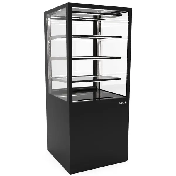 Neutrale Vitrine | INTEGRA | Zwart | 4 Niveaus | Wielen (Geremd) | 600x600x1400(h)mm
