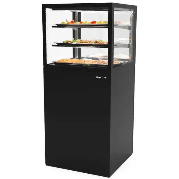 Warmhoudvitrine | INTEGRA | Zwart | 60°C/70°C | Geventileerd | 3 Niveaus | 0.53kW (230V) | Touchscreen | Wielen (Geremd) | 600x600x1400(h)mm