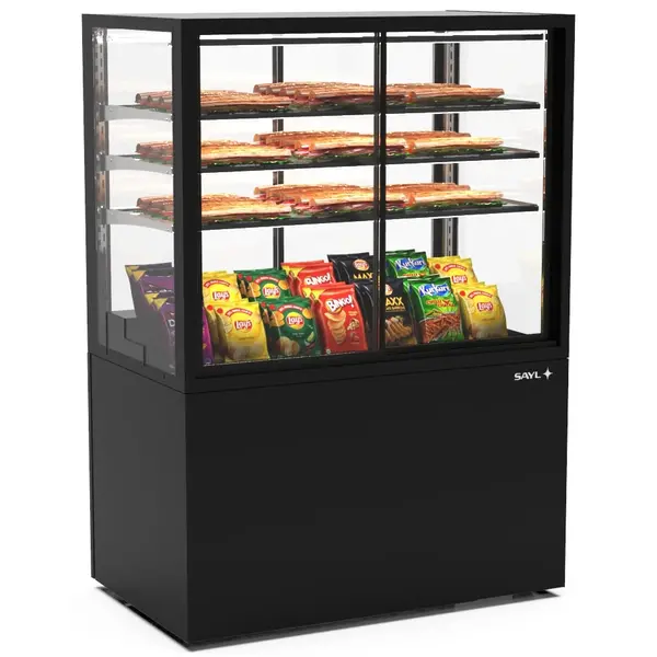 Neutrale Vitrine | INTEGRA | Zwart | 4 Niveaus | Zelfbediening | Wielen (Geremd) | 1000x600x1400(h)mm