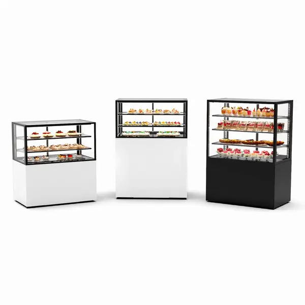 Neutrale Vitrine | INTEGRA | Zwart | 3 Niveaus | Wielen (Geremd) | 1000x600x1400(h)mm