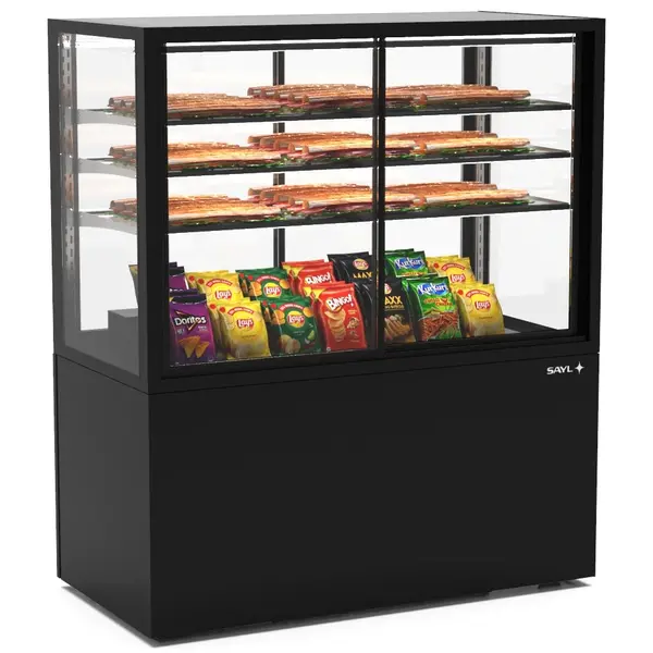 Neutrale Vitrine | INTEGRA | Zwart | 4 Niveaus | Zelfbediening | Wielen (Geremd) | 1200x600x1400(h)mm
