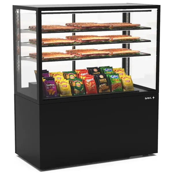 Neutrale Vitrine | INTEGRA | Zwart | 4 Niveaus | Wielen (Geremd) | 1200x600x1400(h)mm