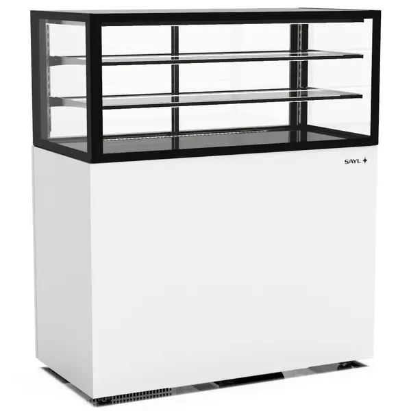 Neutrale Vitrine | INTEGRA | Wit/Zwart | 3 Niveaus | Wielen (Geremd) | 1200x600x1400(h)mm