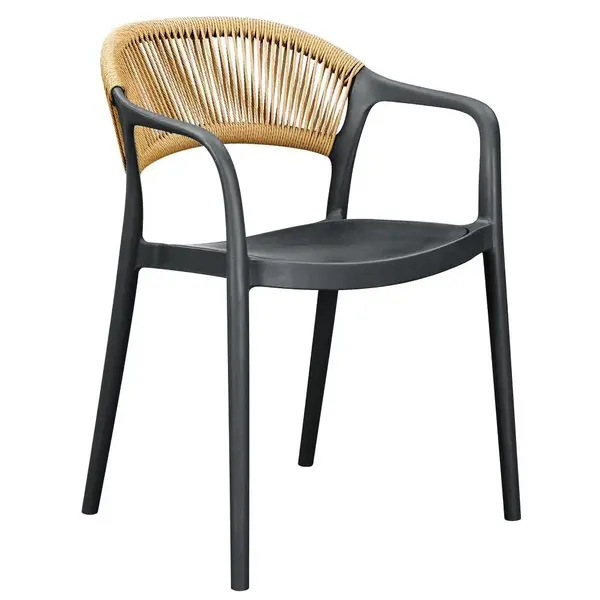 Stoel | PVC Rotan/Kunststof | Zwart/Cognac | In-/Outdoor | Stapelbaar | 570x550x800(h)mm