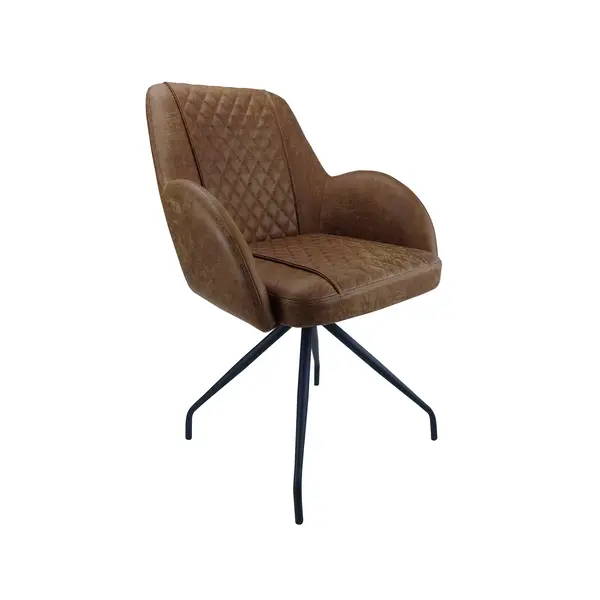 Stoel | Leer/Metaal | Camel | Zwarte Poten | Indoor | 520x580x850(h)mm