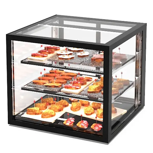 Neutrale Vitrine | INTEGRA | Zwart | 3 Niveaus | 600x600x515(h)mm