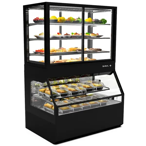 Wandmeubel (Verwarmd + Neutraal) | INTEGRA COMBI | Zwart | 60°C/70°C (Onder) | 2 + 4 Niveaus | Zelfbediening (Onder/Boven) | 1.8kW (230V) | Touchscreen | 1200x800x1780(h)mm