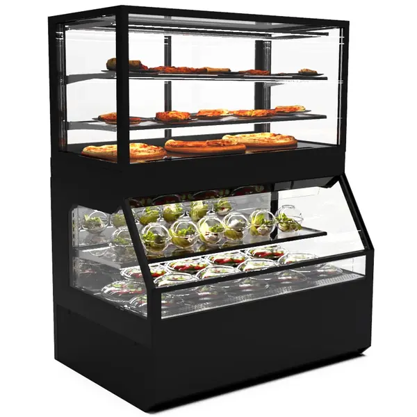 Wandmeubel (Gekoeld + Verwarmd) | INTEGRA COMBI | Zwart | +4°C/+8°C (Onder) | 60°C/70°C (Boven) | Open (Onder) | Touchscreen | 1200x800x1480(h)mm