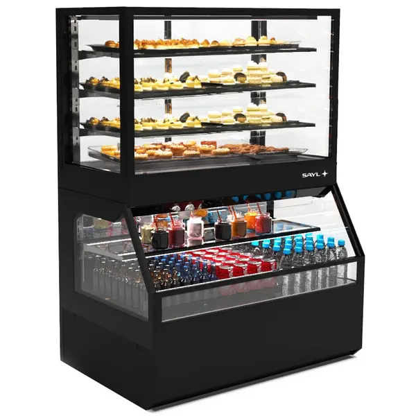 Wandmeubel (Gekoeld + Neutraal) | INTEGRA COMBI | Zwart | +4°C/+8°C (Onder) | Open (Onder) | Touchscreen | 1200x800x1780(h)mm