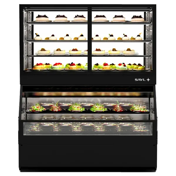 Wandmeubel (Neutraal + Gekoeld) | INTEGRA COMBI | Zwart | +4°C/+8°C (Boven) | Open (Onder) + Schuifdeuren (Boven) | Touchscreen | 1200x800x1780(h)mm