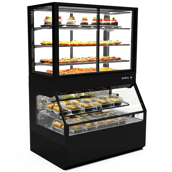 Wandmeubel (Gekoeld + Neutraal) | INTEGRA COMBI | Zwart | +4°C/+8°C (Onder) | Open (Onder) + Schuifdeuren (Boven) | Touchscreen | 1200x800x1780(h)mm