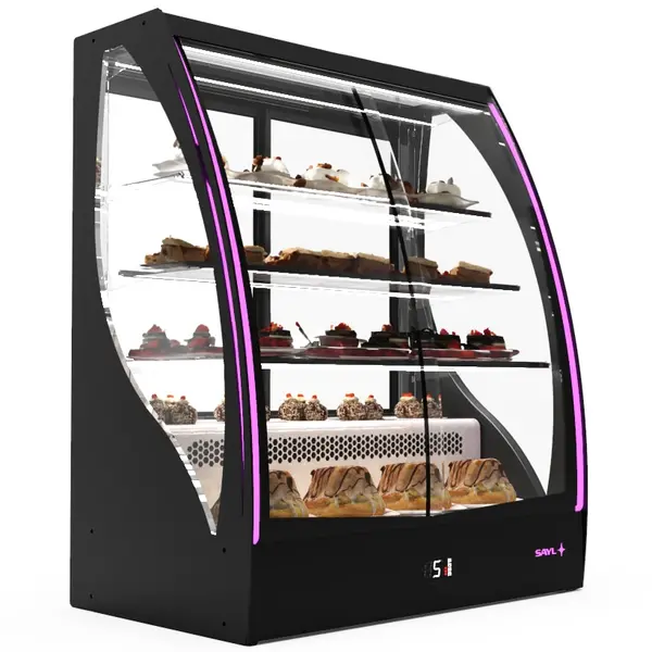 Koelvitrine | PAK | Zwart | +2°C/+6°C | Geforceerd | 4 Niveaus | Zelfbediening | Touchscreen + RGB LEDs | Wielen | 1015x620x1240(h)mm