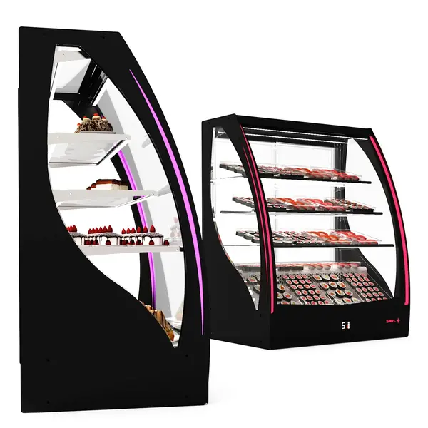 Koelvitrine | PAK | Zwart | +2°C/+6°C | Geforceerd | 4 Niveaus | Zelfbediening | Touchscreen + RGB LEDs | Wielen | 1015x620x1240(h)mm
