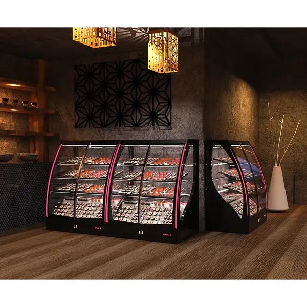 Koelvitrine | PAK | Zwart | +2°C/+6°C | Geforceerd | 4 Niveaus | Touchscreen + RGB LEDs | Wielen | 1015x620x1240(h)mm