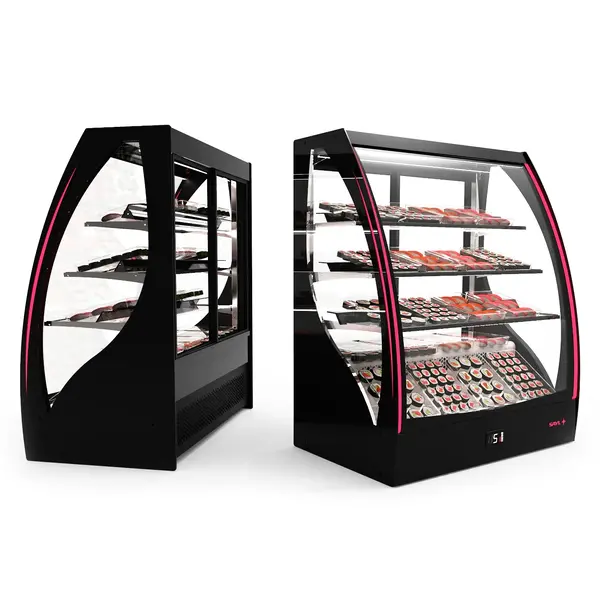 Koelvitrine | PAK | Zwart | +2°C/+6°C | Geforceerd | 4 Niveaus | Touchscreen + RGB LEDs | Wielen | 1015x620x1240(h)mm