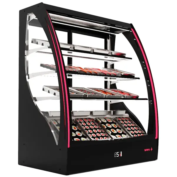 Koelvitrine | PAK | Zwart | +2°C/+6°C | Geforceerd | 4 Niveaus | Touchscreen + RGB LEDs | Wielen | 1015x620x1240(h)mm
