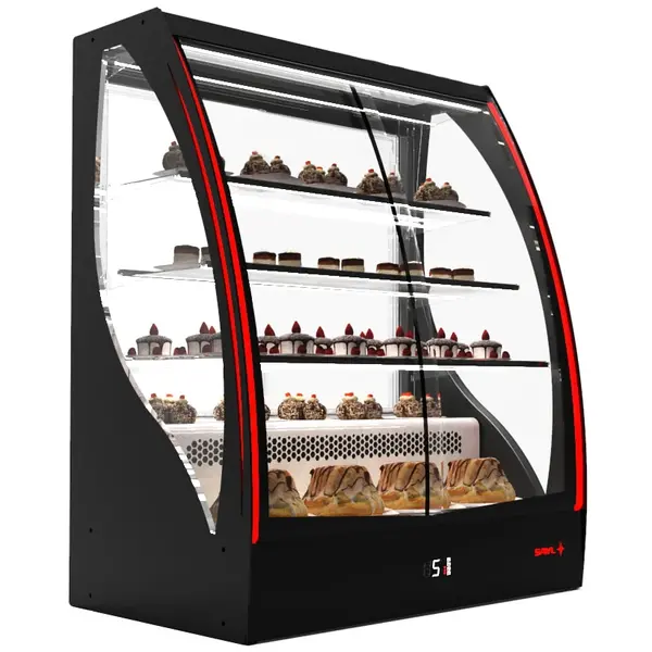 Koelvitrine | PAK | Zwart | +2°C/+6°C | Geforceerd | 4 Niveaus | Zelfbediening | Touchscreen + RGB LEDs | Wielen | 1015x620x1240(h)mm
