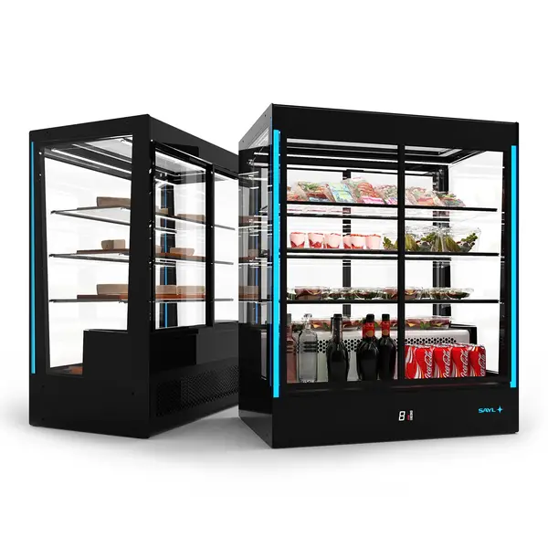 Koelvitrine | PAK | Zwart | +2°C/+6°C | Geforceerd | 4 Niveaus | Zelfbediening | Touchscreen + RGB LEDs | Wielen | 1015x620x1240(h)mm