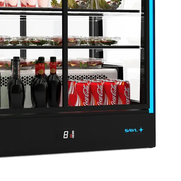 Koelvitrine | PAK | Zwart | +2°C/+6°C | Geforceerd | 4 Niveaus | Zelfbediening | Touchscreen + RGB LEDs | Wielen | 1015x620x1240(h)mm