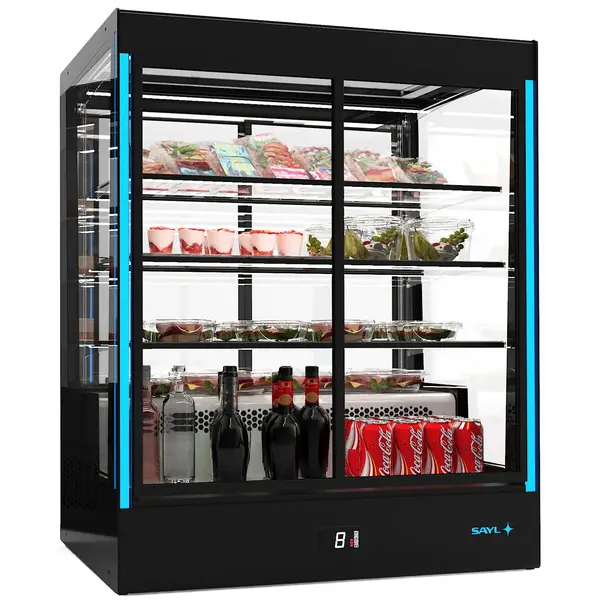 Koelvitrine | PAK | Zwart | +2°C/+6°C | Geforceerd | 4 Niveaus | Zelfbediening | Touchscreen + RGB LEDs | Wielen | 1015x620x1240(h)mm