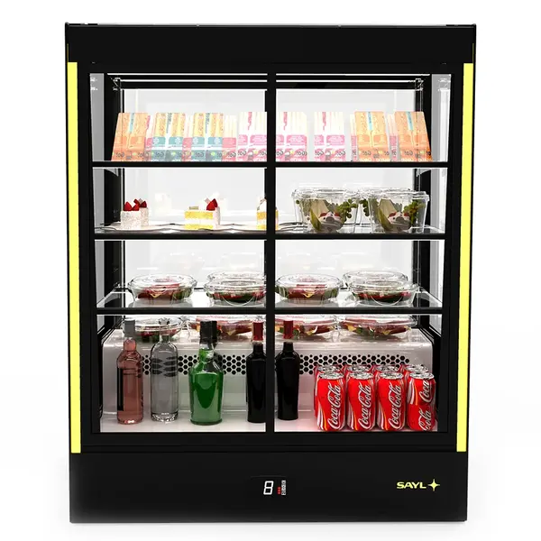 Koelvitrine | PAK | Zwart | +2°C/+6°C | Geforceerd | 4 Niveaus | Zelfbediening | Touchscreen + RGB LEDs | Wielen | 1015x620x1240(h)mm