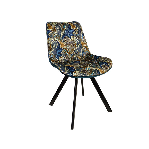 Stoel | Fluweel/Metaal | Blue Pattern | Zwarte Poten | Indoor | 520x580x850(h)mm