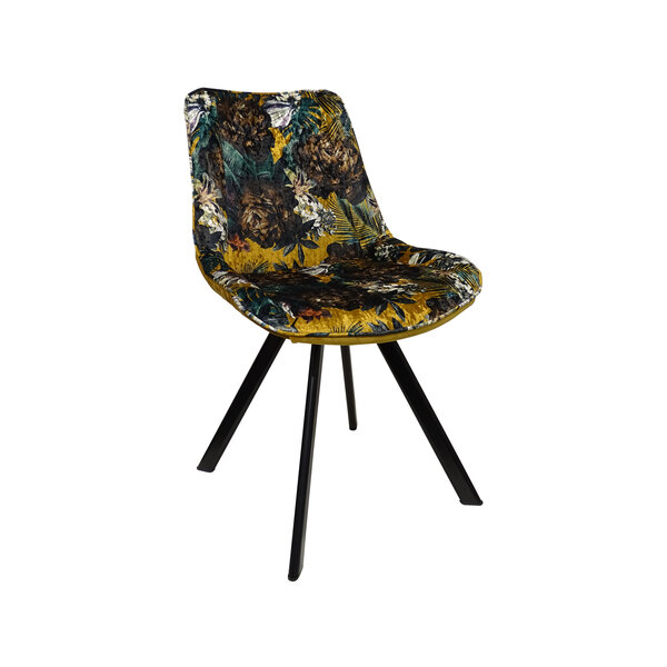 Stoel | Fluweel/Metaal | Flower Yellow | Zwarte Poten | Indoor | 520x580x850(h)mm