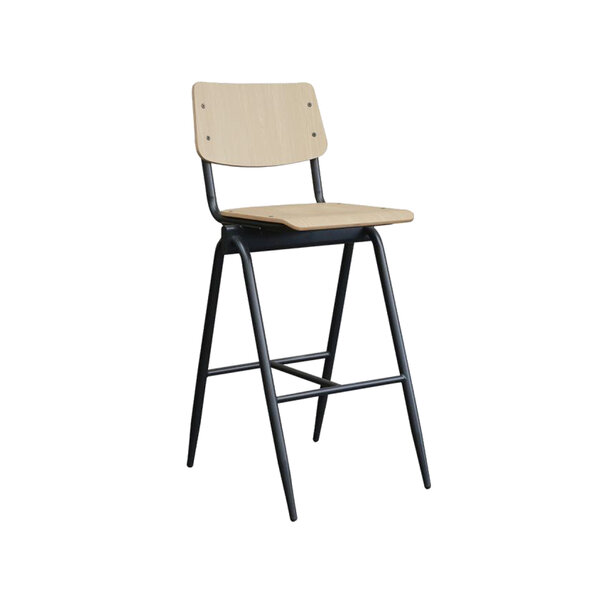 Barkruk | Hout/Staal | Naturel | Zwart Frame | Indoor | 490x580x1090(h)mm
