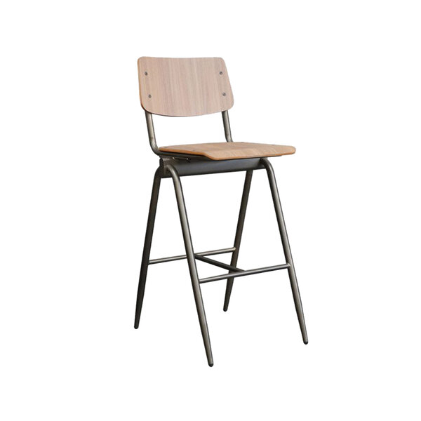Barkruk | Hout/Staal | Walnoot | Zwart Frame | Indoor | 490x580x1090(h)mm