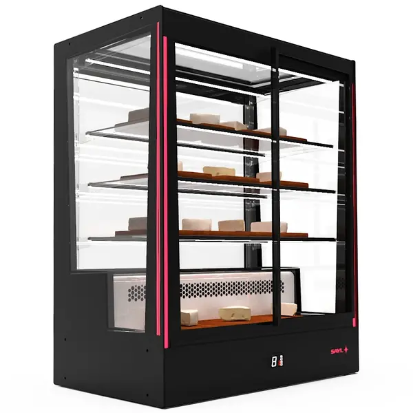 Koelvitrine | PAK | Zwart | +2°C/+6°C | Geforceerd | 4 Niveaus | Zelfbediening | Touchscreen + RGB LEDs | Wielen | 1015x620x1240(h)mm