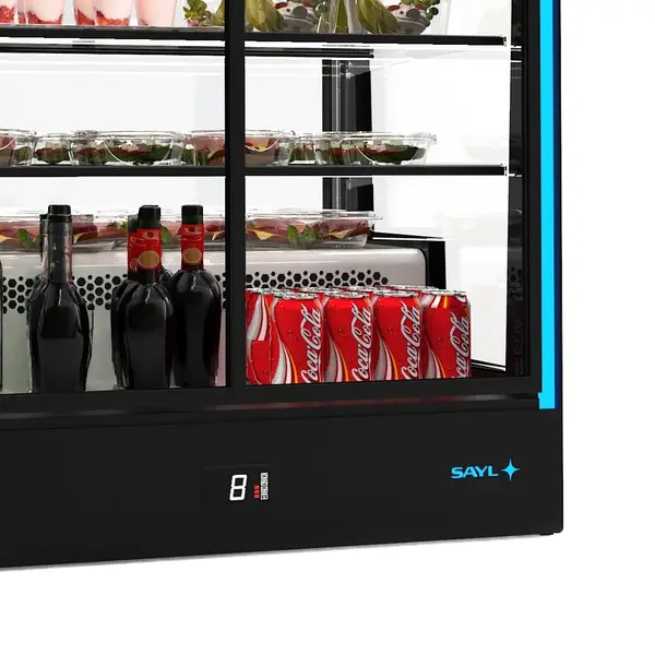 Koelvitrine | PAK | Zwart | +2°C/+6°C | Geforceerd | 4 Niveaus | Zelfbediening | Touchscreen + RGB LEDs | Wielen | 1015x620x1240(h)mm