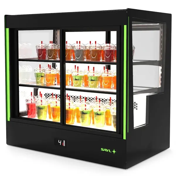 Koelvitrine | PAK | Zwart | +2°C/+6°C | Geforceerd | 3 Niveaus | Zelfbediening | Touchscreen + RGB LEDs | Wielen | 1015x620x950(h)mm