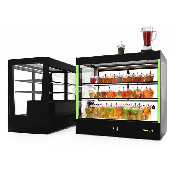 Koelvitrine | PAK | Zwart | +2°C/+6°C | Geforceerd | 3 Niveaus | Touchscreen + RGB LEDs | Wielen | 1015x620x950(h)mm