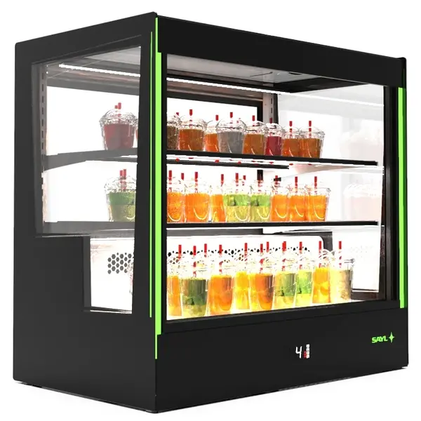 Koelvitrine | PAK | Zwart | +2°C/+6°C | Geforceerd | 3 Niveaus | Touchscreen + RGB LEDs | Wielen | 1015x620x950(h)mm