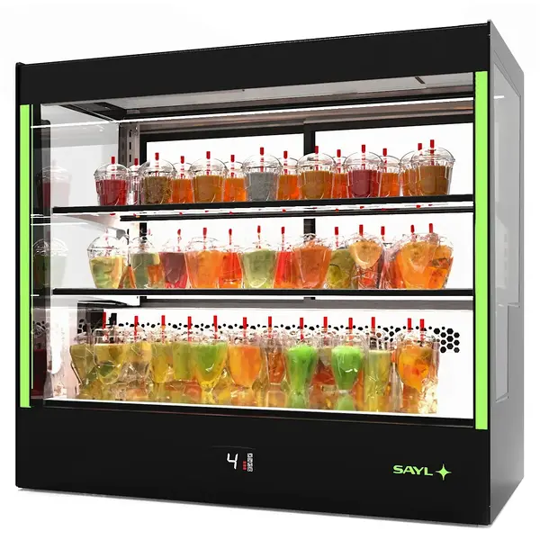 Koelvitrine | PAK | Zwart | +2°C/+6°C | Geforceerd | 3 Niveaus | Touchscreen + RGB LEDs | Wielen | 1015x620x950(h)mm