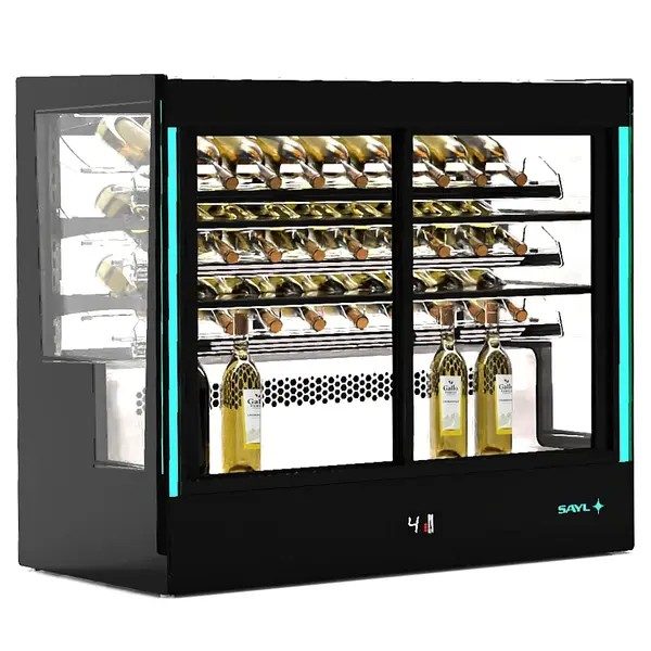Wijnkoelvitrine | PAK | 40x 75cl | Zwart | +2°C/+6°C | Geforceerd | 3 Niveaus | Zelfbediening | Touchscreen + RGB LEDs | Wielen | 1015x620x950(h)mm