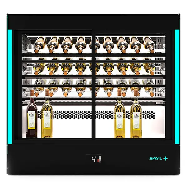 Wijnkoelvitrine | PAK | 40x 75cl | Zwart | +2°C/+6°C | Geforceerd | 3 Niveaus | Zelfbediening | Touchscreen + RGB LEDs | Wielen | 1015x620x950(h)mm