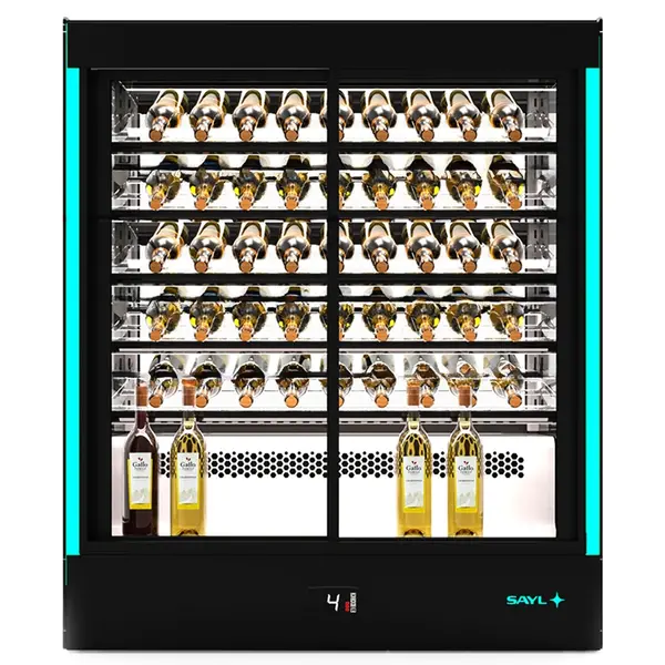 Wijnkoelvitrine | PAK | 50x 75cl | Zwart | +2°C/+6°C | Geforceerd | 4 Niveaus | Zelfbediening | Touchscreen + RGB LEDs | Wielen | 1015x620x1240(h)mm