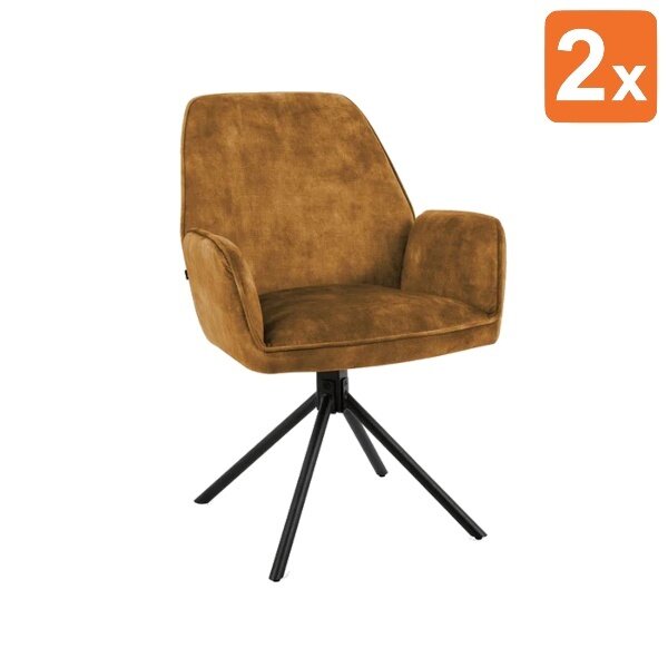 Draaistoelen | Fluweel/Metaal | Cognac | Zwarte Poten | Indoor | 2 Stuks | 600x640x880(h)mm