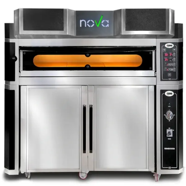 Pizzaoven | NOVA | Elektrisch | 6x Ø35cm | 50°C/400°C | 8kW (400V) | Stapelbaar | Incl. Afzuigkap/Onderstel (Wielen) | 1490x1100x1560(h)mm