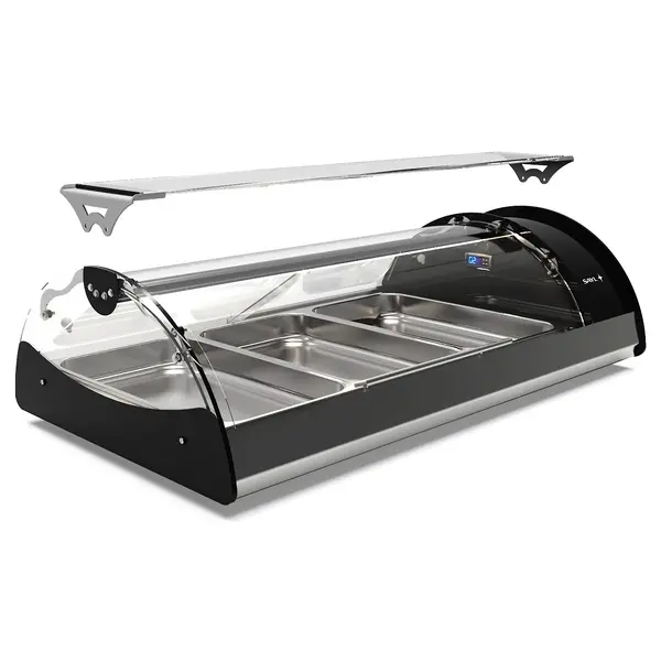 Tapasvitrine | MAXISELF | Zwart/RVS | 3x 1/1 GN | +2°C/+6°C | Statisch | 1 Niveau | Zelfbediening | 1210x650x320(h)mm