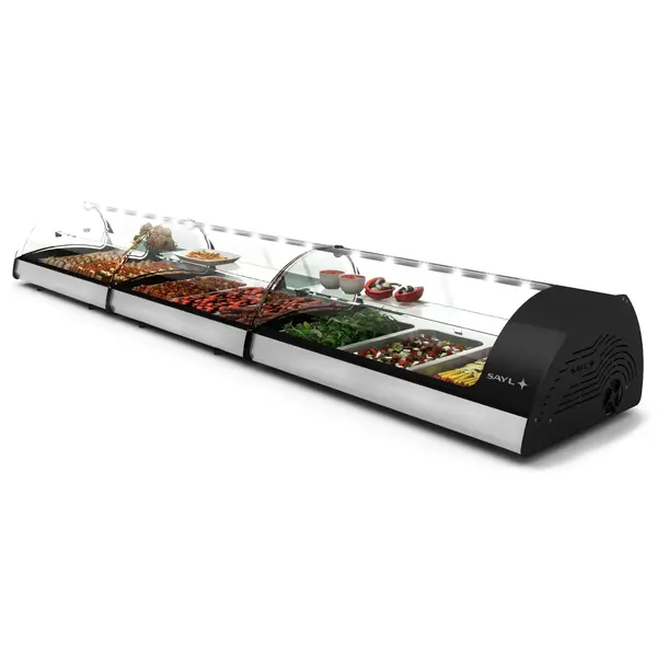 Tapasvitrine | SPLENDID | Zwart/RVS | 3x 1/1 GN | +2°C/+6°C | Statisch | 2 Niveaus | Zelfbediening | 1210x650x420(h)mm