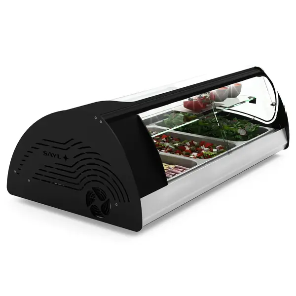 Tapasvitrine | SPLENDID | Zwart/RVS | 3x 1/1 GN | +2°C/+6°C | Statisch | 2 Niveaus | Zelfbediening | 1210x650x420(h)mm