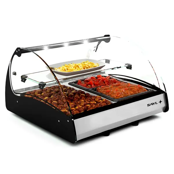 Verwarmde Tapasvitrine | SPLENDID | Zwart/RVS | 2x 1/1 GN | ≤80°C | Bain-Marie | 2 Niveaus | Zelfbediening | 1.22kW (230V) | 690x650x420(h)mm