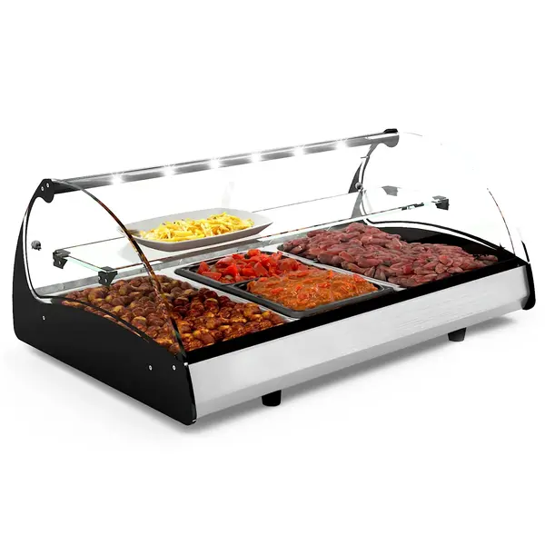 Verwarmde Tapasvitrine | SPLENDID | Zwart/RVS | 3x 1/1 GN | ≤80°C | Bain-Marie | 2 Niveaus | Zelfbediening | 1.82kW (230V) | 1020x650x420(h)mm