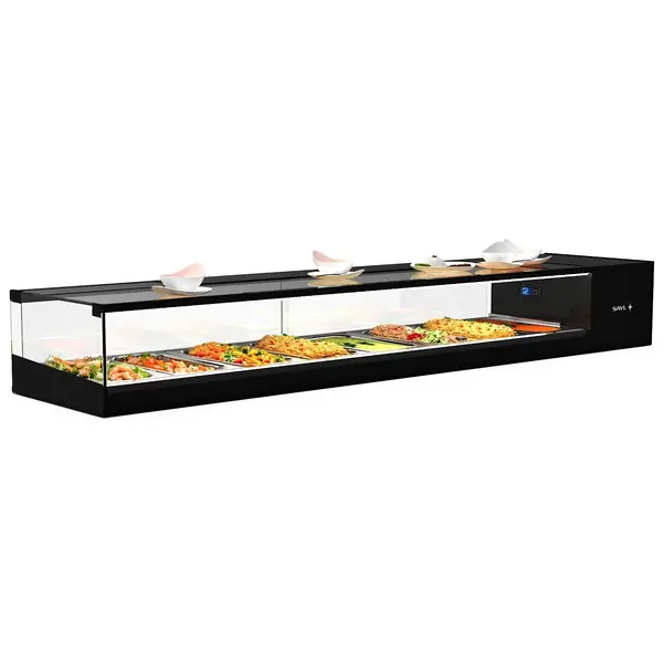 Tapasvitrine | LOGIC | Zwart | 8x 1/3 GN | +2°C/+6°C | Statisch | 1 Niveau | 1680x380x225(h)mm
