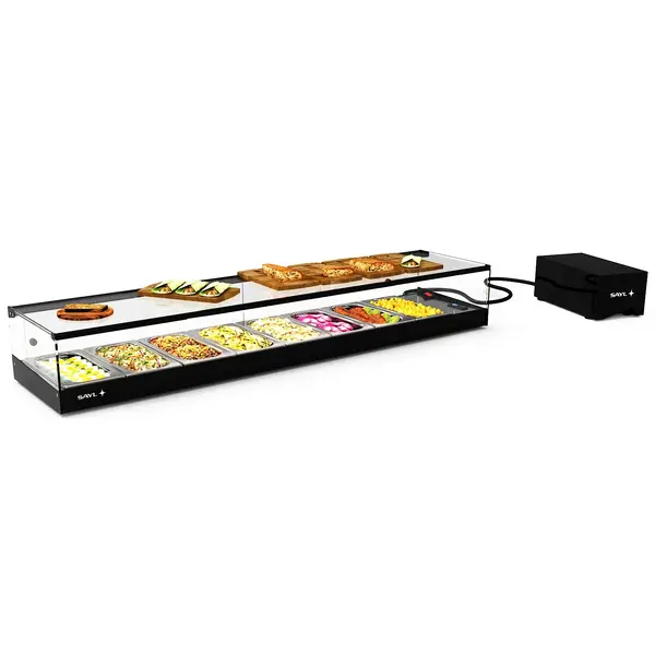 Tapasvitrine | LOGIC | Zwart | 8x 1/3 GN | +2°C/+6°C | Statisch | 1 Niveau | Losse Koelunit (Inbouw) | 1540x385x225(h)mm