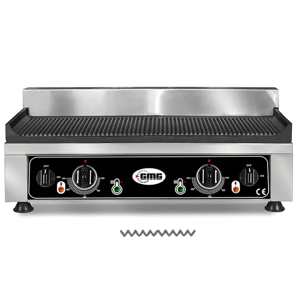 Bak-/Grillplaat | Elektrisch | Gegroefd Oppervlak 520x240 (Gietijzer) | 50°C/300°C | 2.2kW (230V) | 540x330x240(h)mm